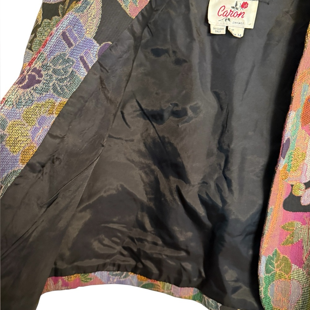 Vintage 80s Floral Woven Artwear Jacket M Cropped Open Front - Picture 4 of 6